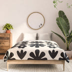 Scandi Floral Grid Retro Flower Pattern in Black and Almond Cream  Comforter Gallery Image 3
