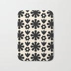 Scandi Floral Grid Retro Flower Pattern in Black and Almond Cream  Bath Mat Gallery Image 1