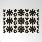 Scandi Floral Grid Retro Flower Pattern in Black and Almond Cream  Welcome Mat Gallery Image 1