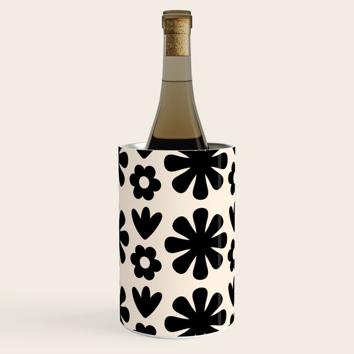 Scandi Floral Grid Retro Flower Pattern in Black and Almond Cream  Wine Chiller Gallery Image 3