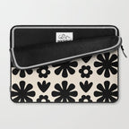 Scandi Floral Grid Retro Flower Pattern in Black and Almond Cream  Laptop Sleeve Gallery Image 2