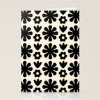 Scandi Floral Grid Retro Flower Pattern in Black and Almond Cream  Stationery Card Gallery Image 2