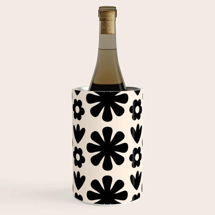 Scandi Floral Grid Retro Flower Pattern in Black and Almond Cream  Wine Chiller Gallery Image 1