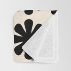 Scandi Floral Grid Retro Flower Pattern in Black and Almond Cream  Throw Blanket Gallery Image 3