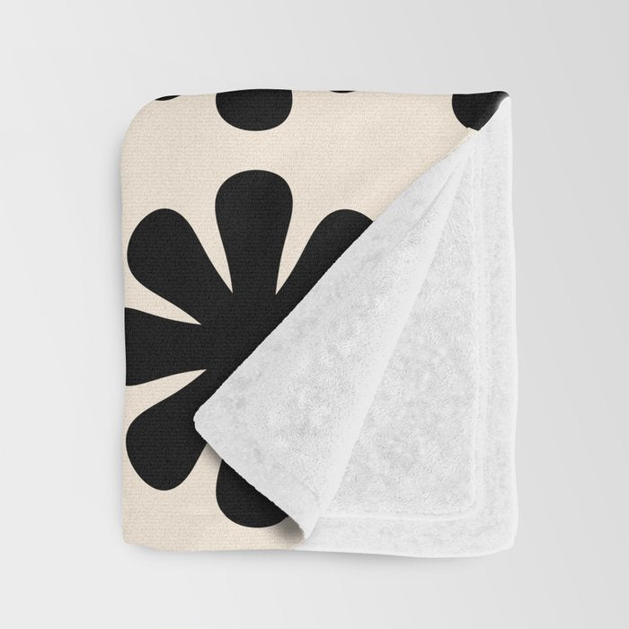 Scandi Floral Grid Retro Flower Pattern in Black and Almond Cream  Throw Blanket Gallery Image 3