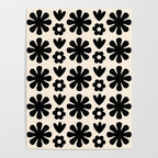 Scandi Floral Grid Retro Flower Pattern in Black and Almond Cream  Poster Gallery Image 4
