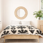 Scandi Floral Grid Retro Flower Pattern in Black and Almond Cream  Duvet Cover Gallery Image 3