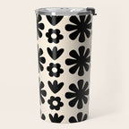 Scandi Floral Grid Retro Flower Pattern in Black and Almond Cream  Travel Mug Gallery Image 2