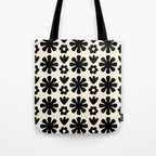Scandi Floral Grid Retro Flower Pattern in Black and Almond Cream  Tote Bag Gallery Image 1