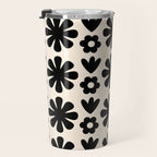 Scandi Floral Grid Retro Flower Pattern in Black and Almond Cream  Travel Mug Gallery Image 3