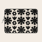 Scandi Floral Grid Retro Flower Pattern in Black and Almond Cream  Laptop Sleeve Gallery Image 1
