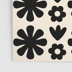 Scandi Floral Grid Retro Flower Pattern in Black and Almond Cream  Poster Gallery Image 3
