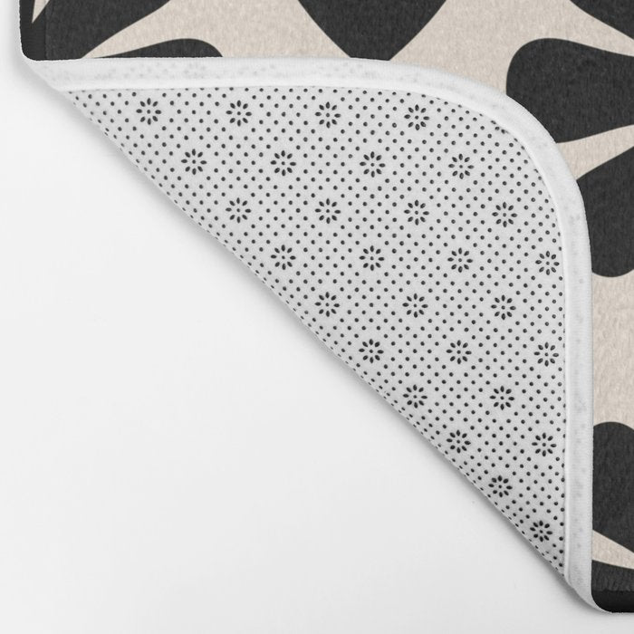 Scandi Floral Grid Retro Flower Pattern in Black and Almond Cream  Bath Mat Gallery Image 2