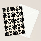 Scandi Floral Grid Retro Flower Pattern in Black and Almond Cream  Stationery Card Gallery Image 2