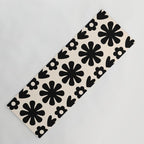 Scandi Floral Grid Retro Flower Pattern in Black and Almond Cream  Yoga Mat Gallery Image 1