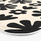 Scandi Floral Grid Retro Flower Pattern in Black and Almond Cream  Bath Mat Gallery Image 3