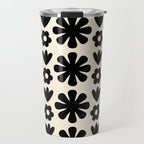 Scandi Floral Grid Retro Flower Pattern in Black and Almond Cream  Travel Mug Gallery Image 1