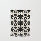 Scandi Floral Grid Retro Flower Pattern in Black and Almond Cream  Wall Hanging Gallery Image 1