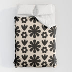 Scandi Floral Grid Retro Flower Pattern in Black and Almond Cream  Duvet Cover Gallery Image 6