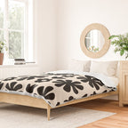 Scandi Floral Grid Retro Flower Pattern in Black and Almond Cream  Duvet Cover Gallery Image 2