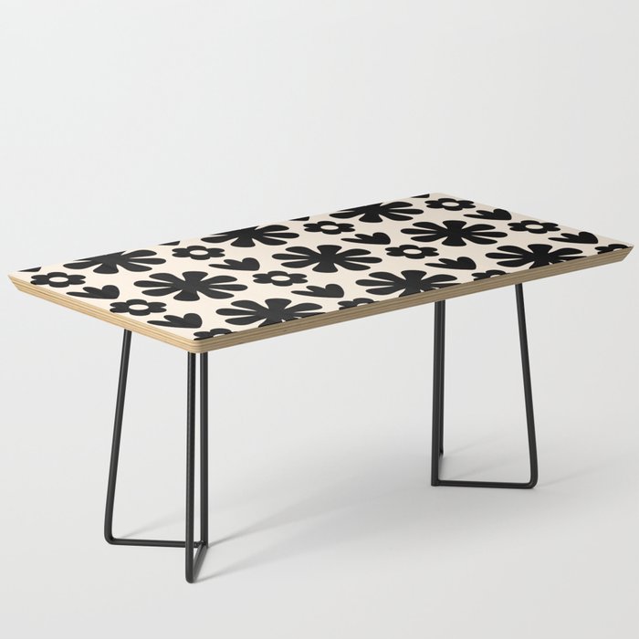 Scandi Floral Grid Retro Flower Pattern in Black and Almond Cream  Coffee Table Gallery Image 1