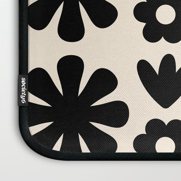 Scandi Floral Grid Retro Flower Pattern in Black and Almond Cream  Laptop Sleeve Gallery Image 3