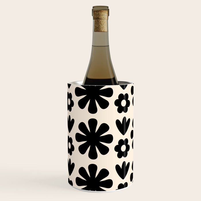 Scandi Floral Grid Retro Flower Pattern in Black and Almond Cream  Wine Chiller Gallery Image 2