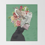 Lady with Birds(portrait) 2 Throw Blanket Gallery Image 2