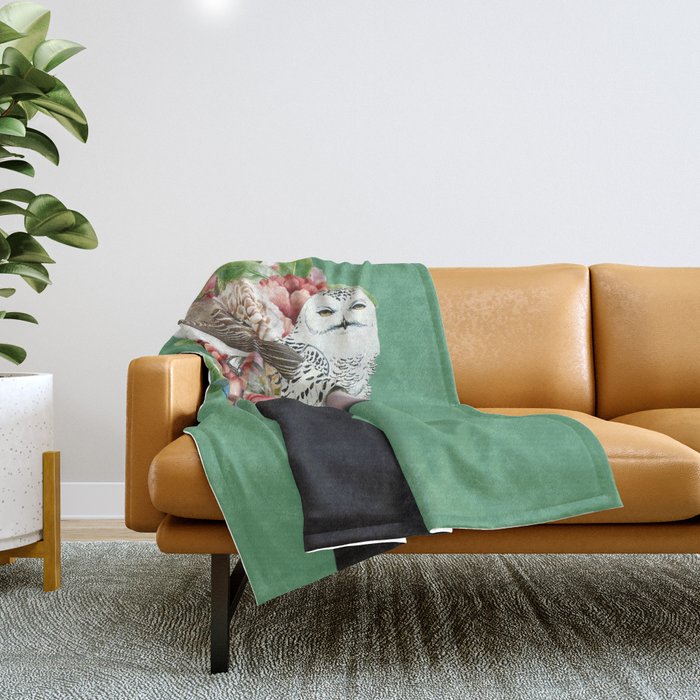 Lady with Birds(portrait) 2 Throw Blanket Gallery Image 1