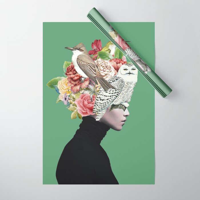 Lady with Birds(portrait) 2 Wrapping Paper Gallery Image 1