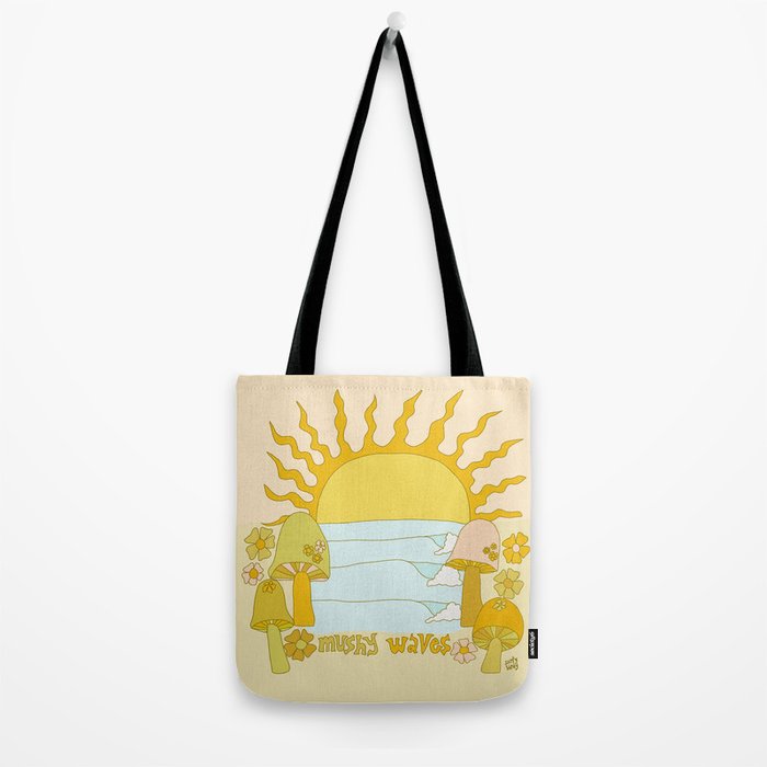 mushy waves mushroom retro surf art by surfy birdy Tote Bag Gallery Image 2