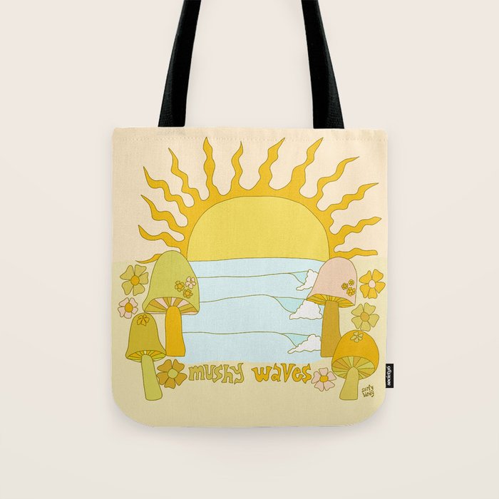 mushy waves mushroom retro surf art by surfy birdy Tote Bag Gallery Image 1