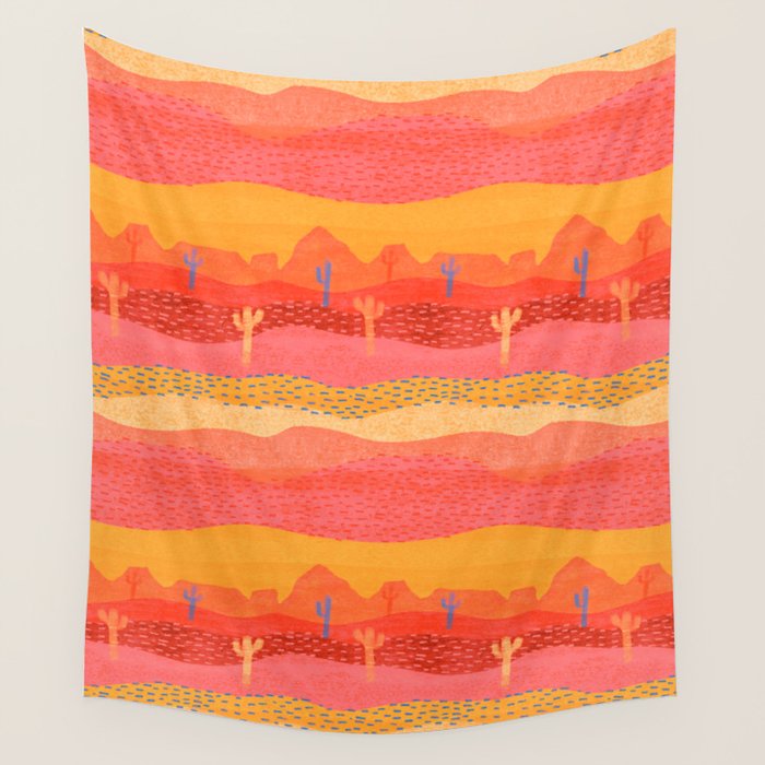 Vintage Western Desert Landscape in Warm Sunrise Wall Tapestry Gallery Image 1