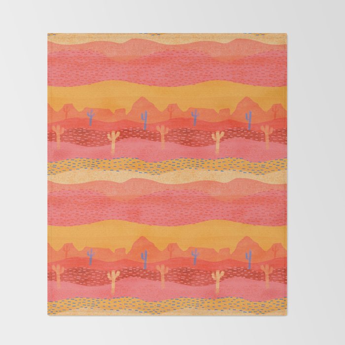 Vintage Western Desert Landscape in Warm Sunrise Throw Blanket Gallery Image 2