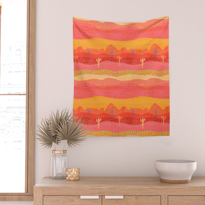 Vintage Western Desert Landscape in Warm Sunrise Wall Tapestry Gallery Image 2