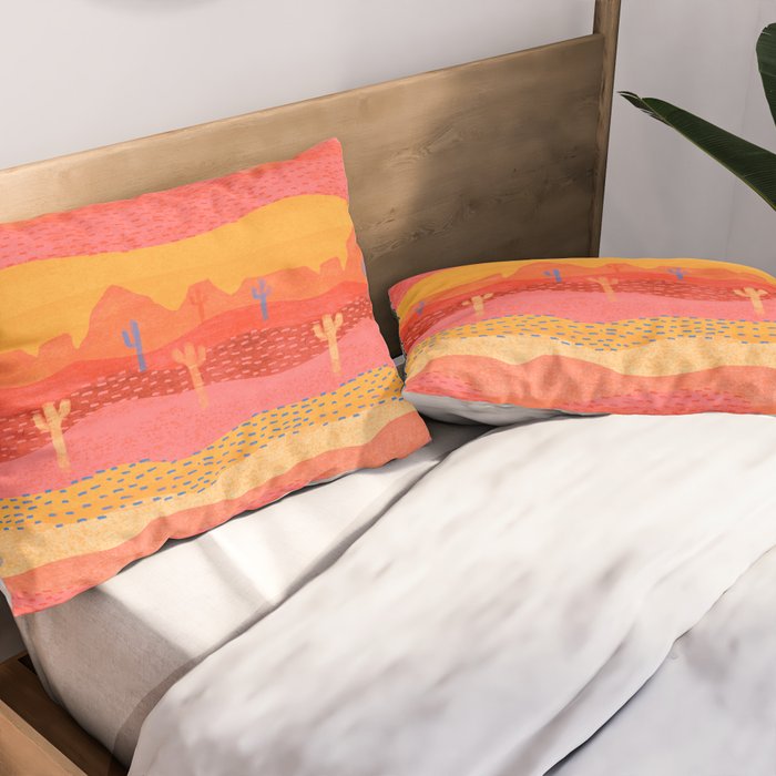Vintage Western Desert Landscape in Warm Sunrise Pillow Sham Gallery Image 2