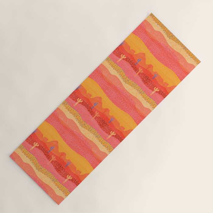 Vintage Western Desert Landscape in Warm Sunrise Yoga Mat Gallery Image 1