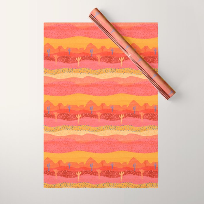 Vintage Western Desert Landscape in Warm Sunrise Wrapping Paper Gallery Image 1