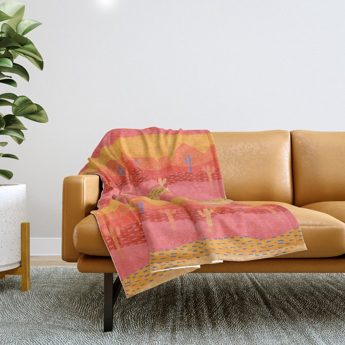 Vintage Western Desert Landscape in Warm Sunrise Throw Blanket Gallery Image 1
