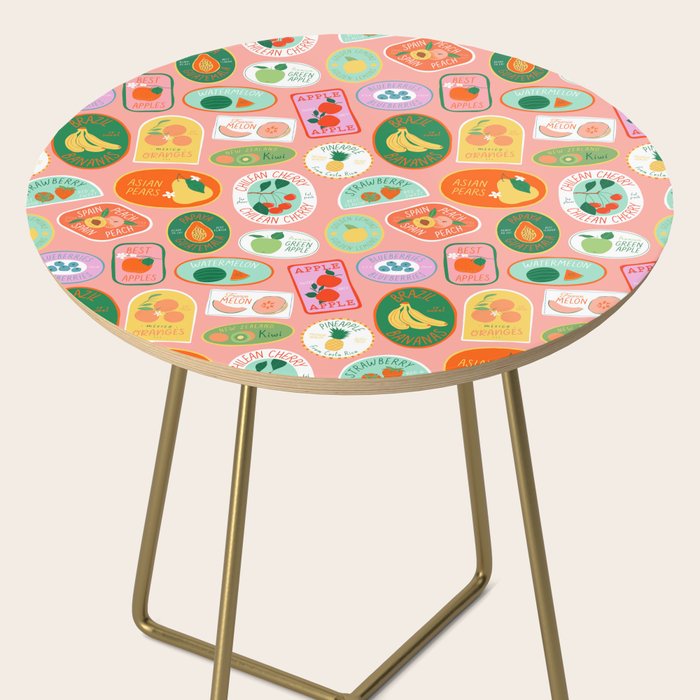 Vintage fruit sticker label cartoon pattern Side Table Gallery Image 2