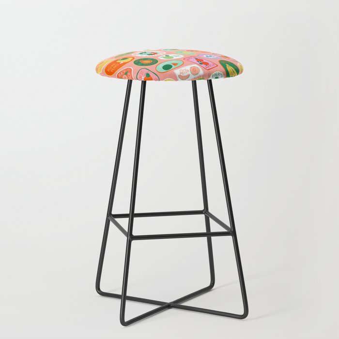 Vintage fruit sticker label cartoon pattern Stool Gallery Image 1