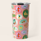 Vintage fruit sticker label cartoon pattern Travel Mug Gallery Image 1