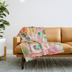 Vintage fruit sticker label cartoon pattern Throw Blanket Gallery Image 1