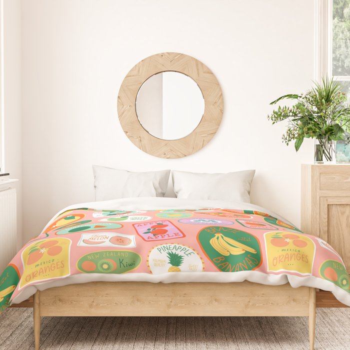 Vintage fruit sticker label cartoon pattern Duvet Cover Gallery Image 3