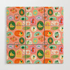 Vintage fruit sticker label cartoon pattern Wood Wall Art Gallery Image 1