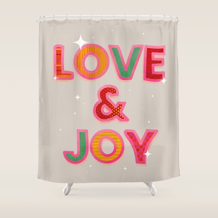 LOVE & JOY Festive Letters Shower Curtain Gallery Image 1