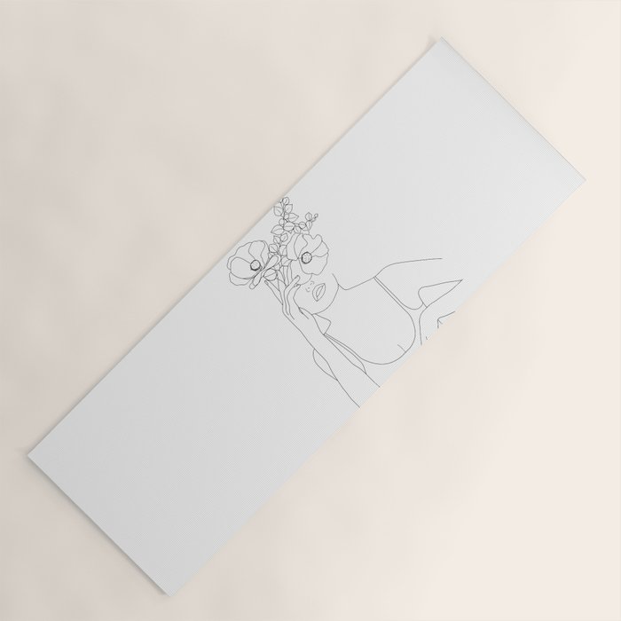 Minimal Line Art Woman with Flowers II Yoga Mat Gallery Image 1