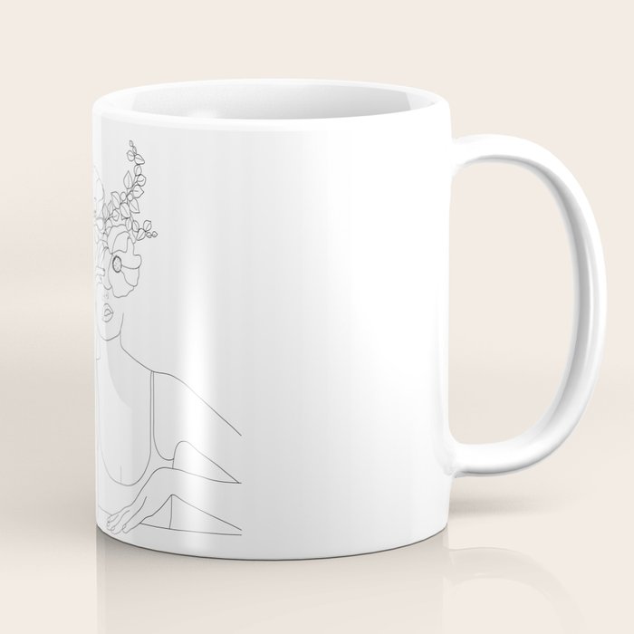 Minimal Line Art Woman with Flowers II Coffee Mug Gallery Image 1