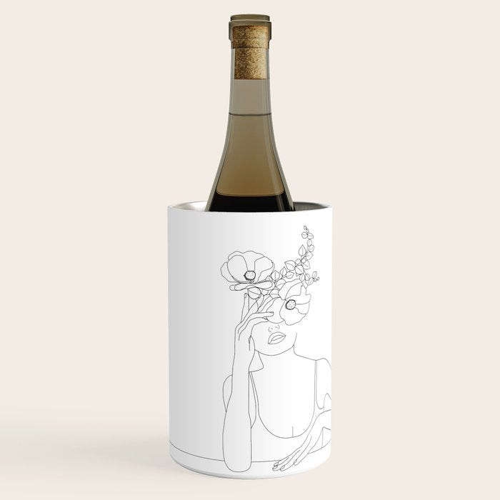 Minimal Line Art Woman with Flowers II Wine Chiller Gallery Image 1