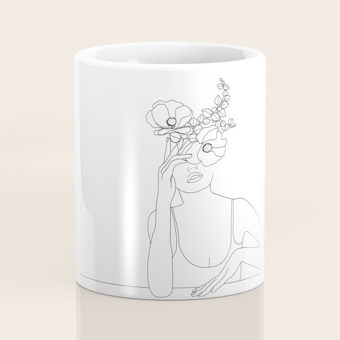Minimal Line Art Woman with Flowers II Coffee Mug Gallery Image 4